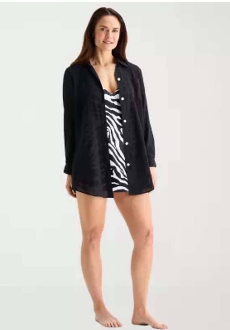 Sonnet Shores Women's Button-Up Long Sleeve Swimsuit Cover-Up Shirt, Black